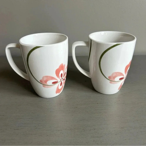 Correlle Coordinates Pretty Pink 12 oz Porcelain Mugs Coffee Floral White - Picture 1 of 7